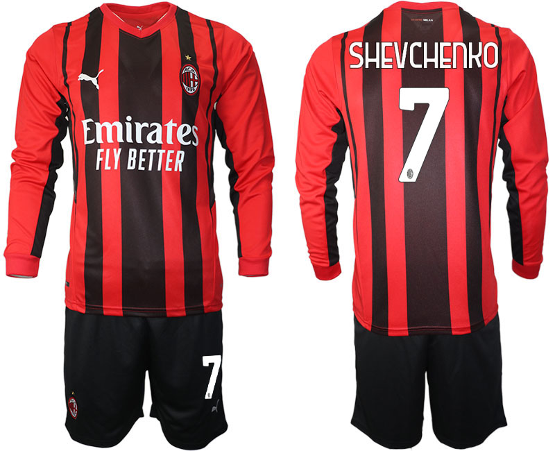 Men 2021-2022 Club Ac Milan home red Long Sleeve #7 Soccer Jersey->ac milan jersey->Soccer Club Jersey